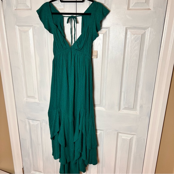 FREE PEOPLE 'Aquamarine' Cotton Teal Blue Flowy Coastal Maxi Dress - Size S - Picture 4 of 15